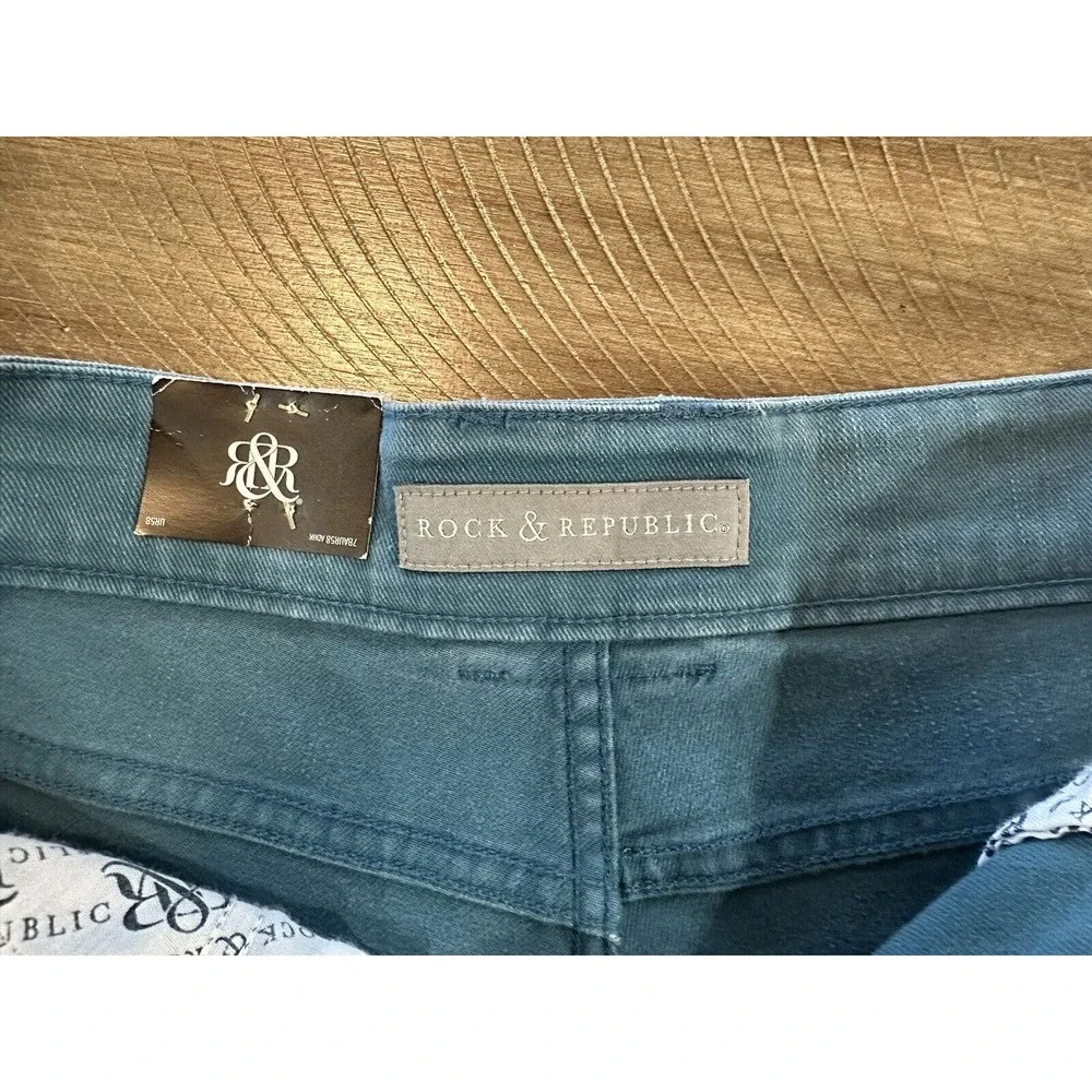 NWT Rock & Republic Bonnaroo Jean Shorts Size 14 Teal Blue Denim 4